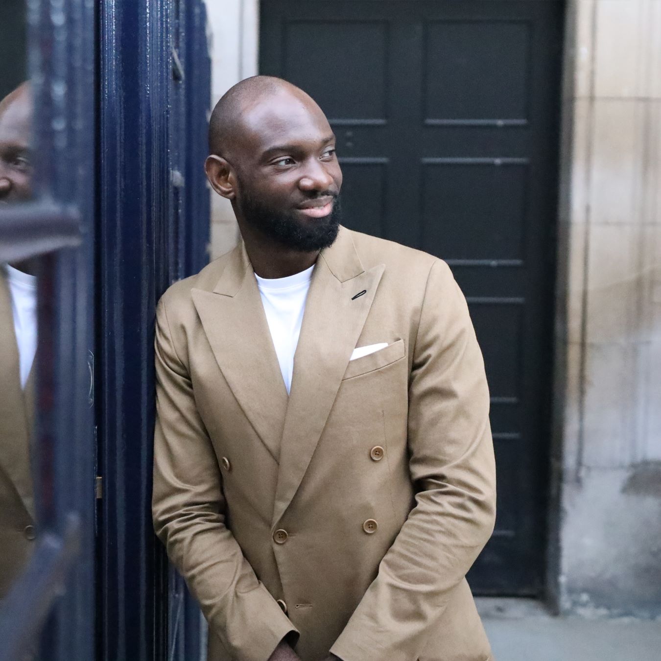 Close-up of a tailored business suit jacket with a polished lapel, perfect for work attire