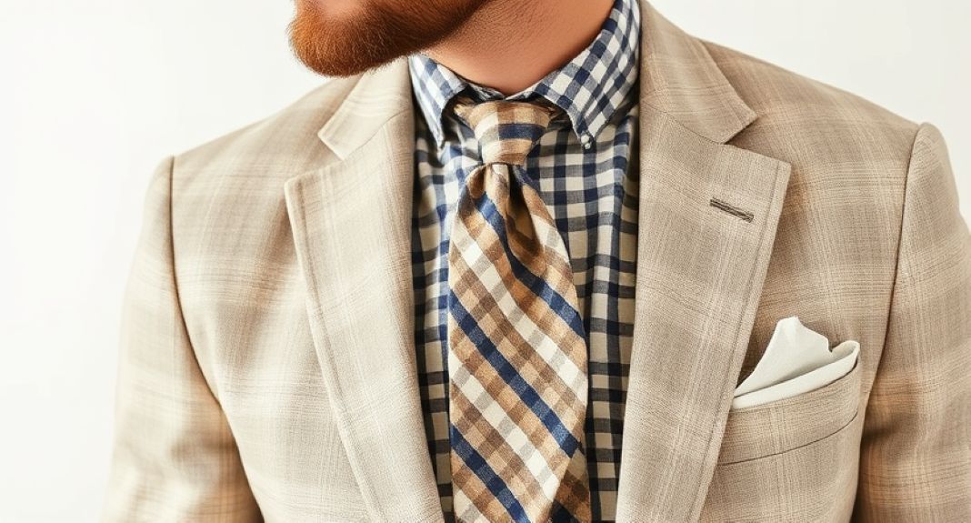 geometric prints or larger checks with a linen suit can make the look feel relaxed but stylish.