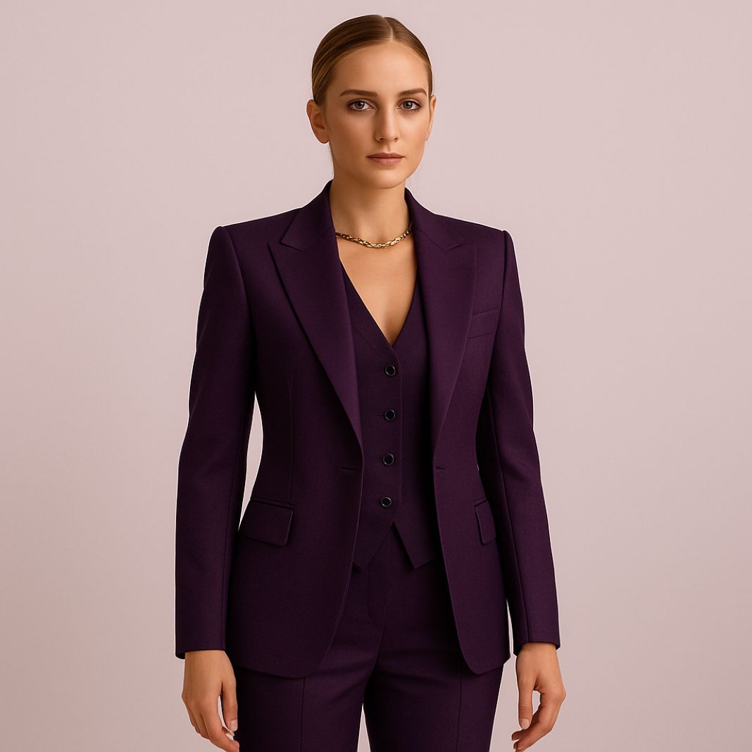 Charcoal Suit – Mid-Length Portrait -Same outfit as above, but in a closer view. Tailoring details like lapel height, shoulder width, and button placement are more visible.