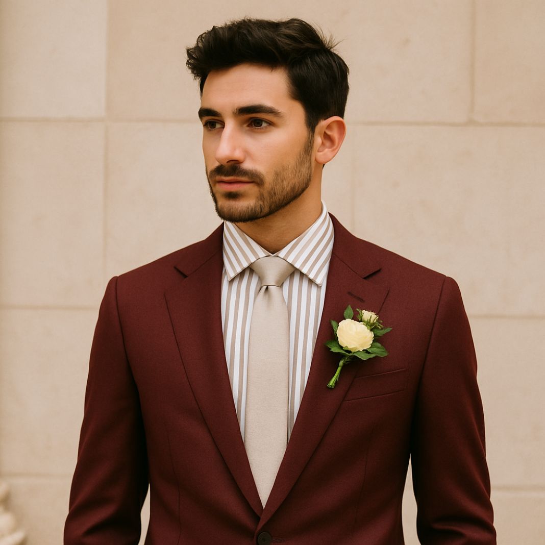 burgundy suit for a spring wedding - Fielding & Nicholson Tailoring