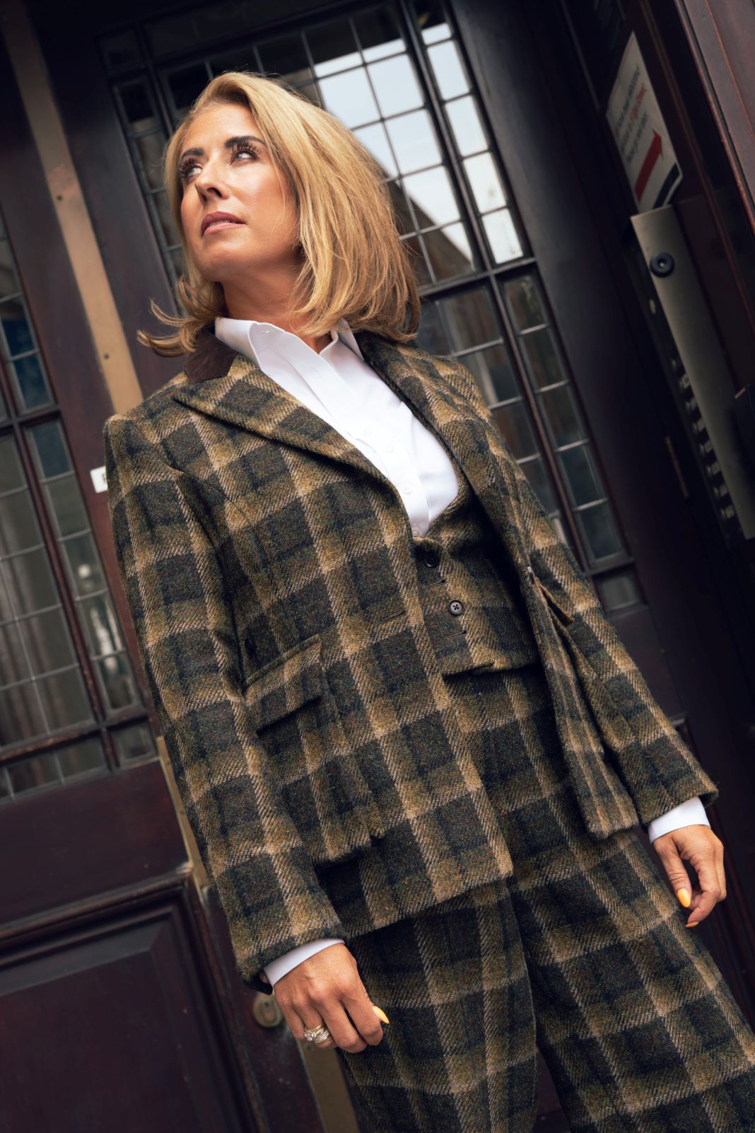 A photo of a check ladies suit by Fielding & Nicholson Tailoring