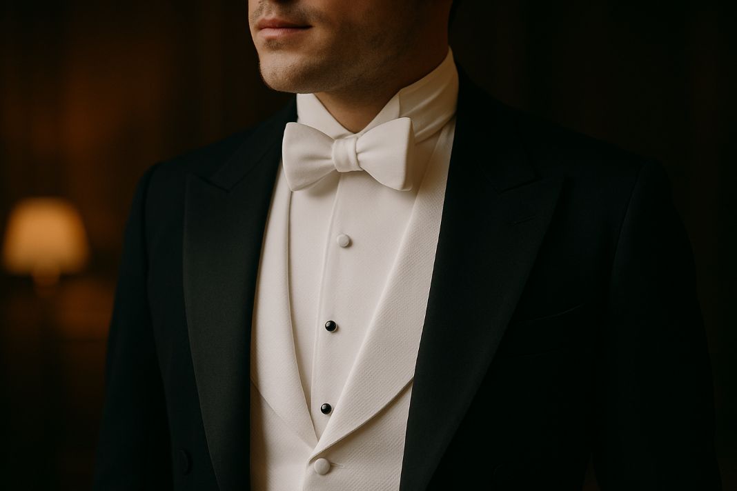 a photo of a man wearing white tie attire to a royal event in london - Photo created by AI