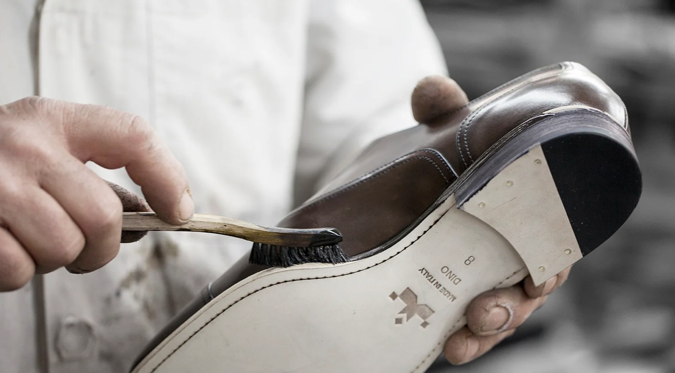 A photo of bespoke shoes being finished