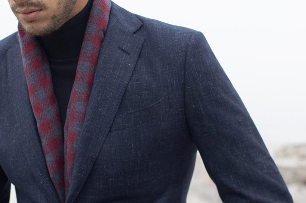 A photo of a man dressed in autumn textures for fall