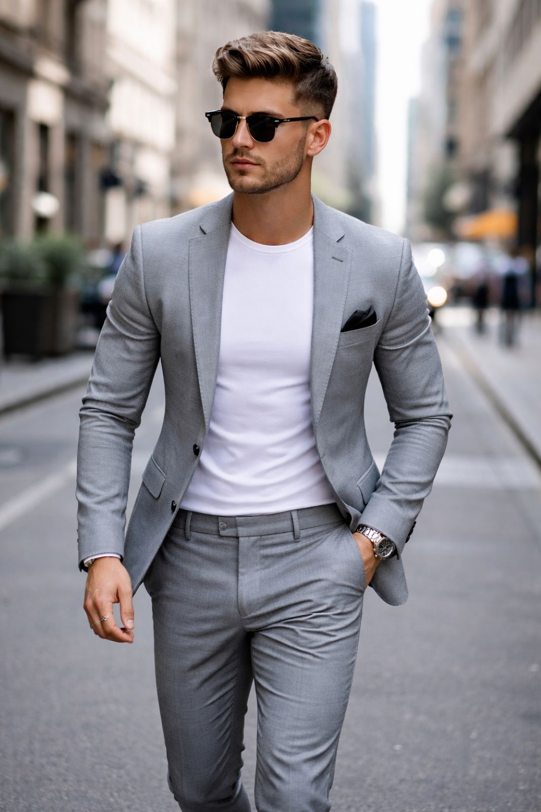 An ai photo of a man wearing a skinny suit