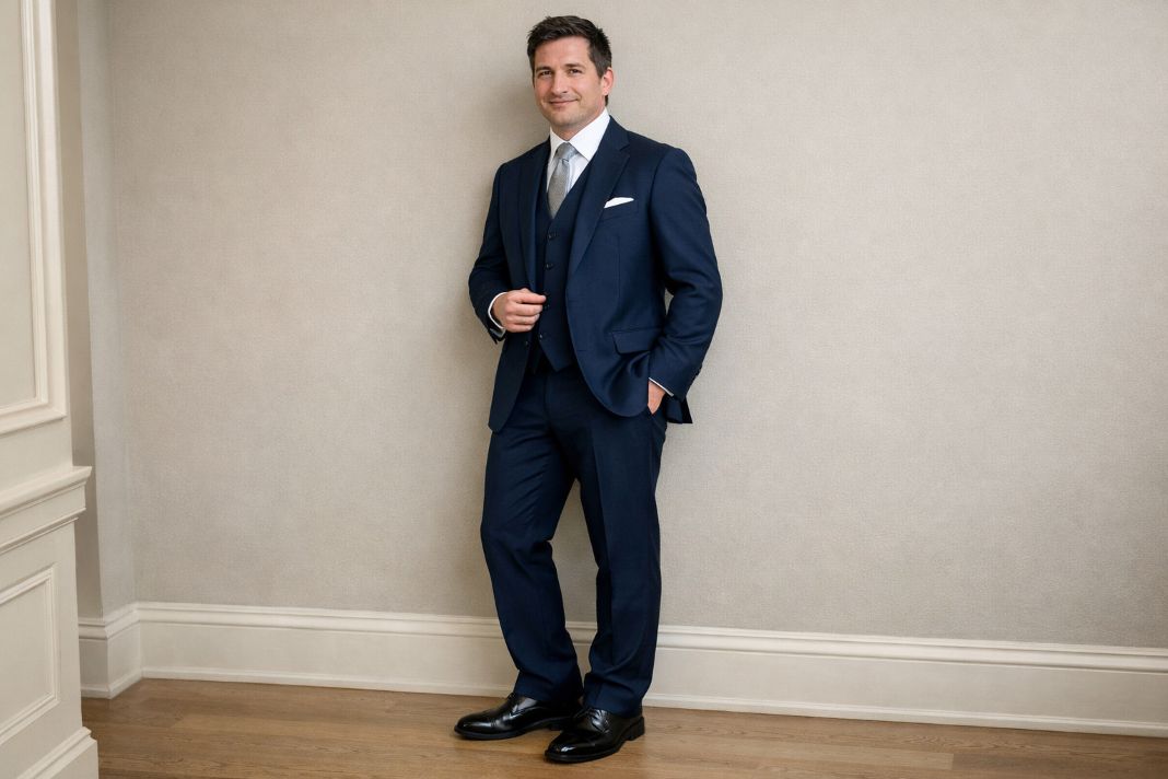 An illustrative image of a Navy Formal Suit for the Queen Anne Enclosure at Royal Ascot