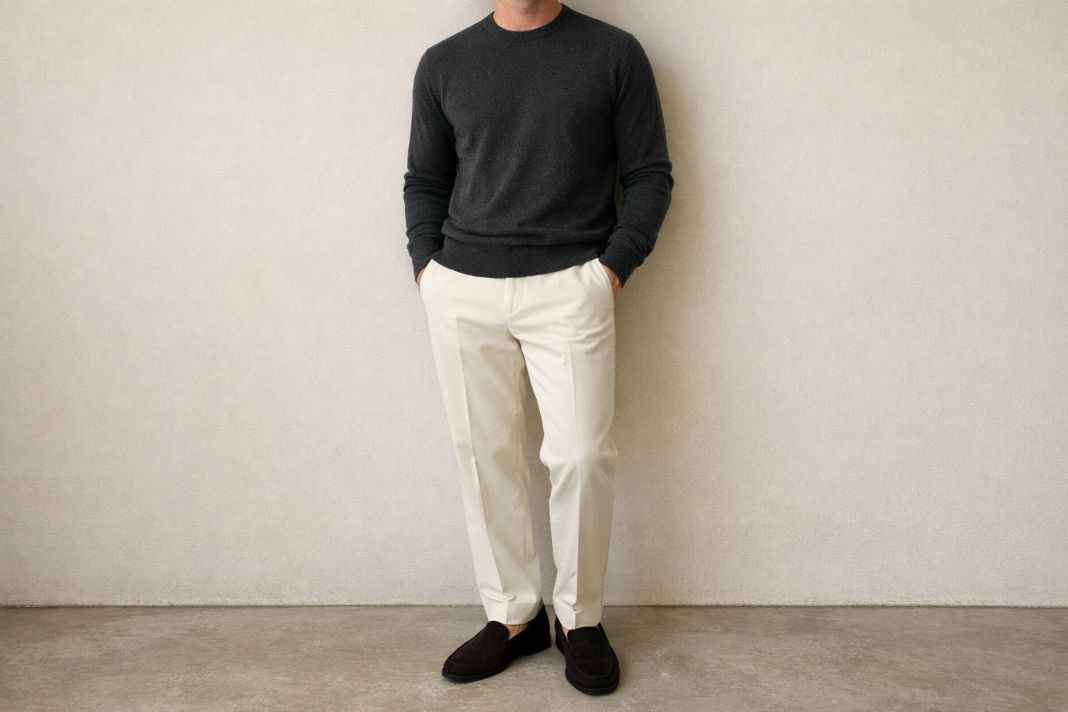 An illustrative image of a merino crew neck in charcoal
