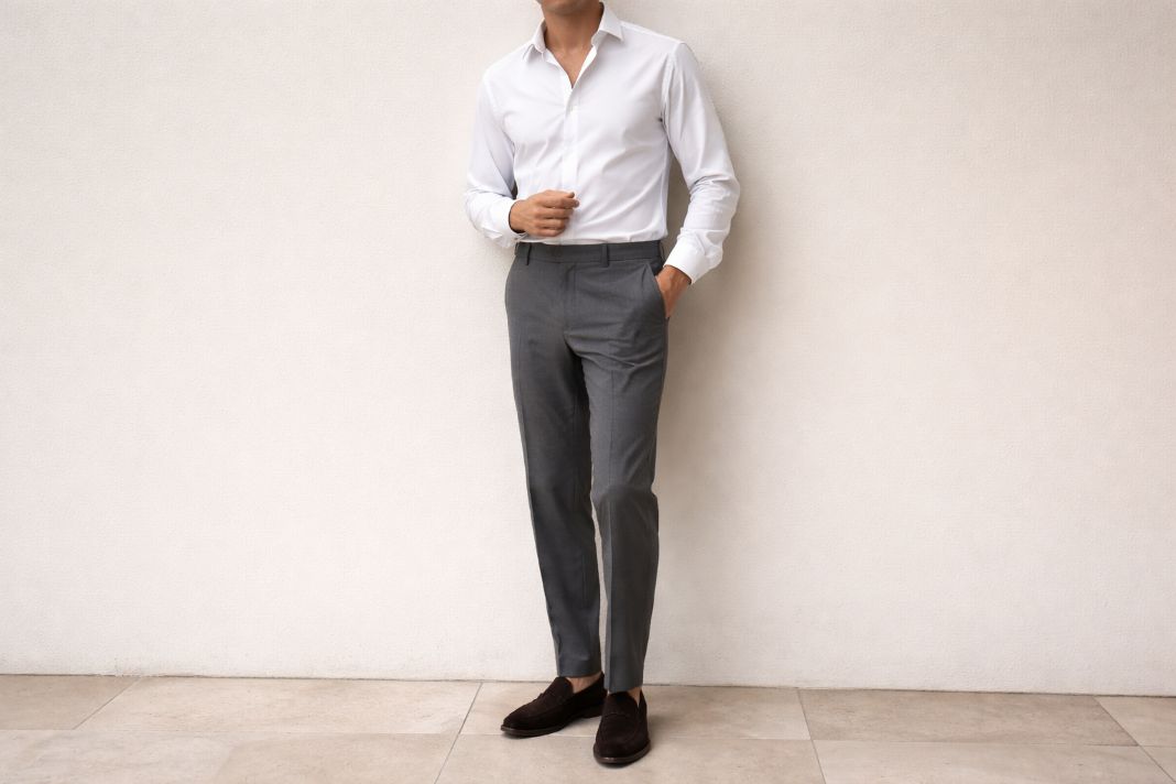 An illustrative image of a premium white dress shirt