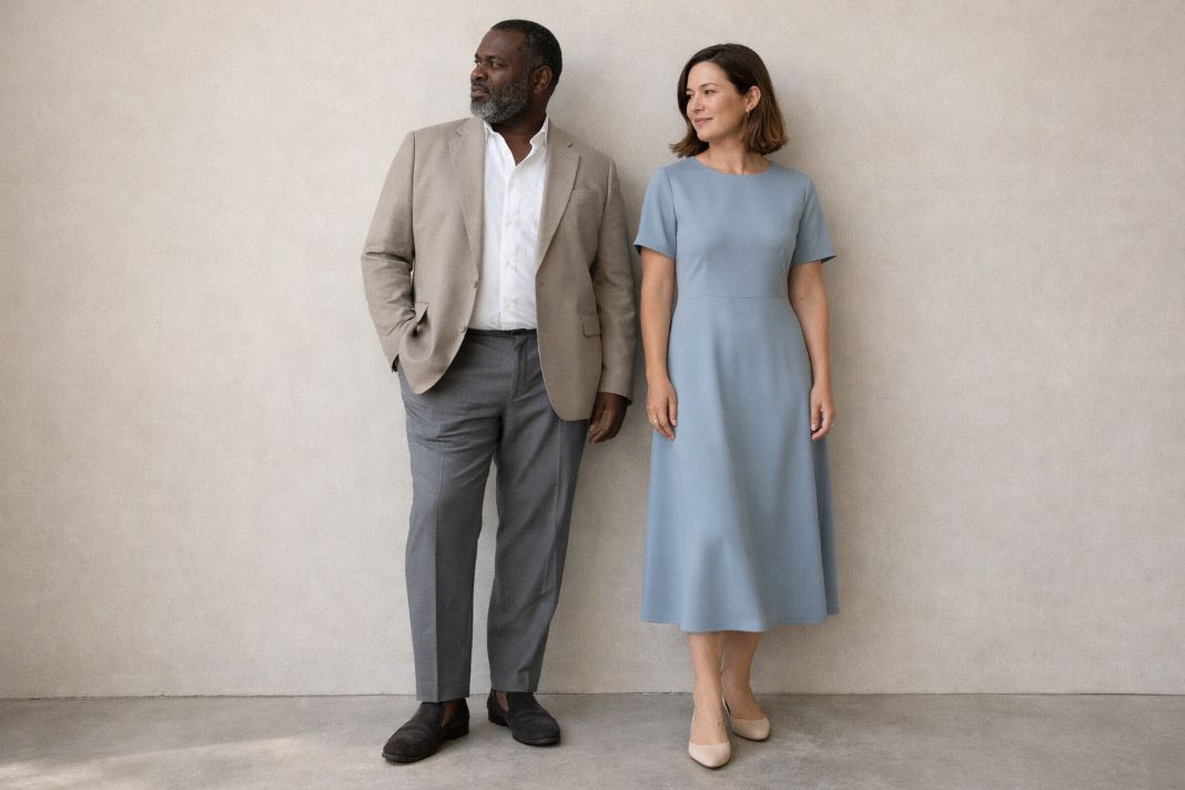 An illustrative image of couples complimenting outfits for wimbledon
