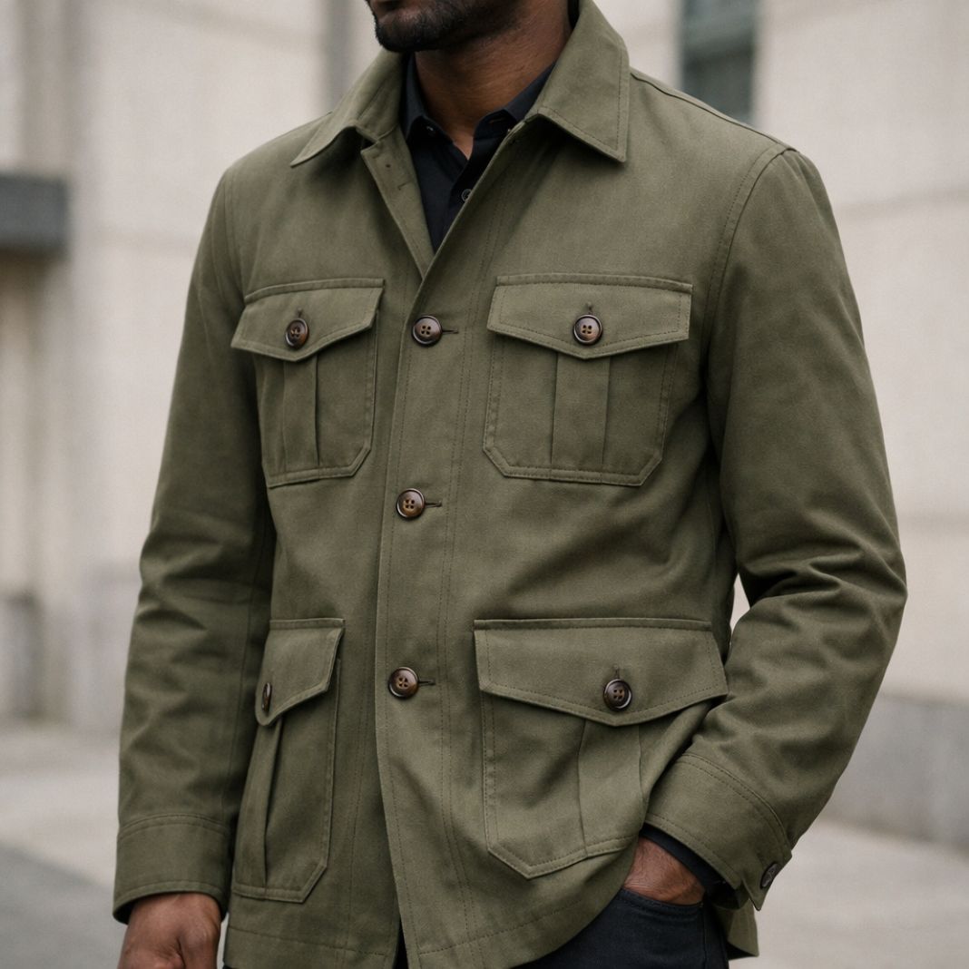 Bespoke utility coat in structured cotton gabardine, sample image