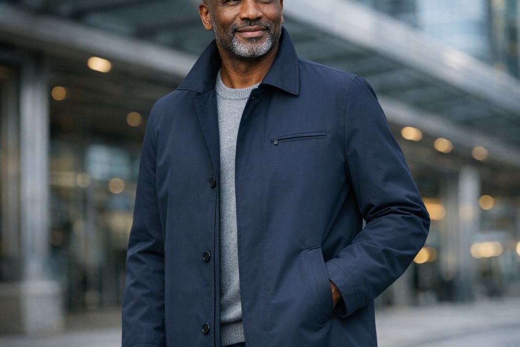 Navy technical car coat, sample image