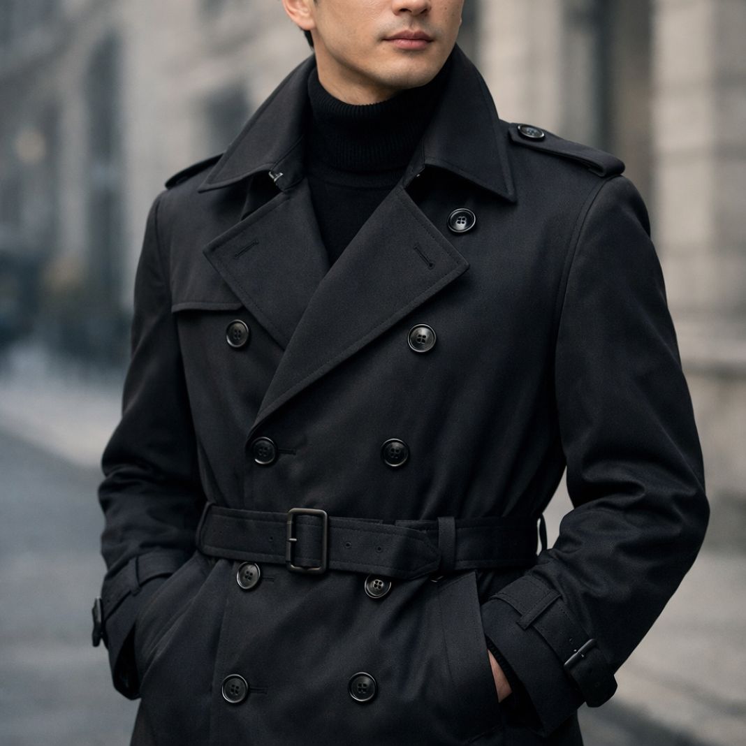 Black trench coat, sample image