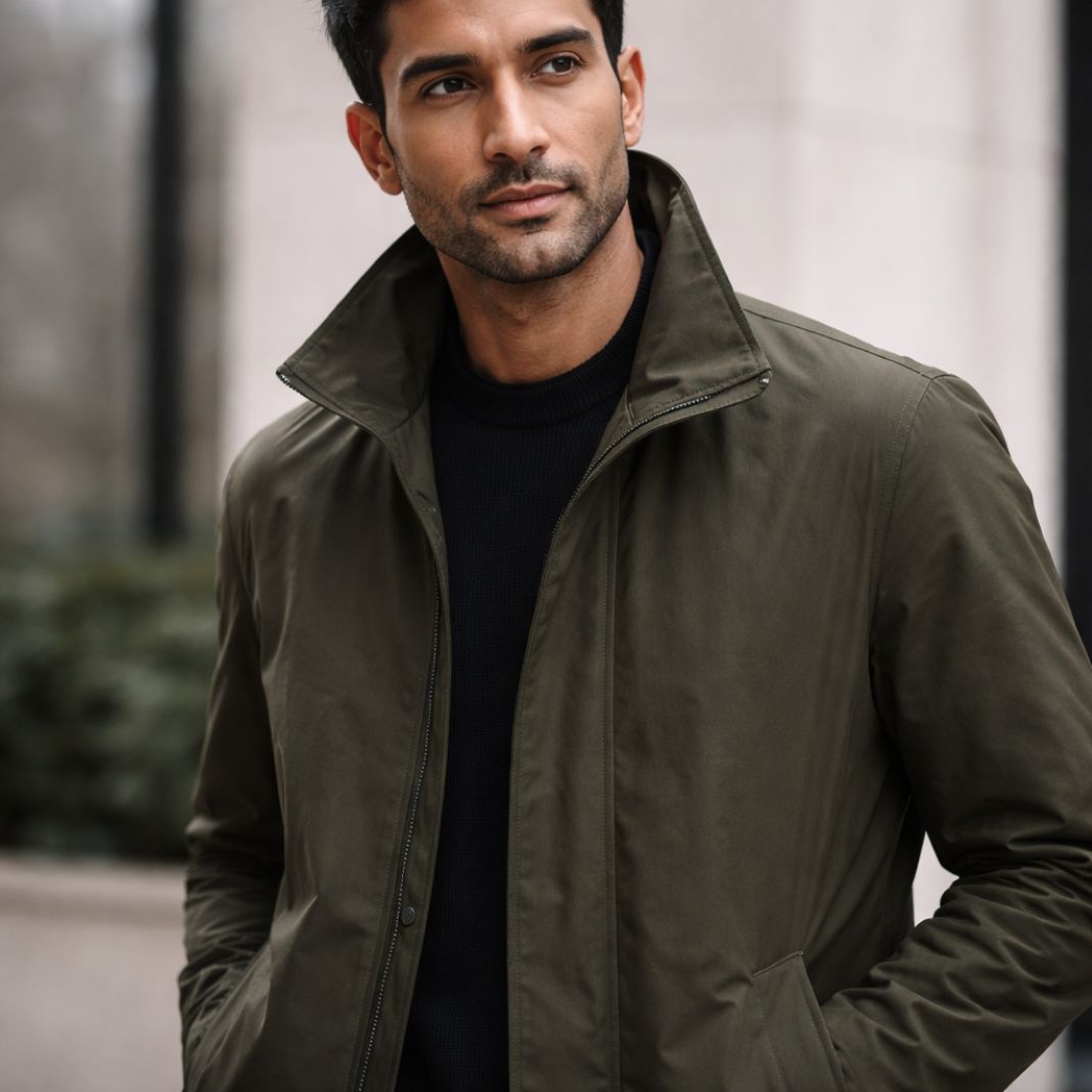Deep olive raincoat, sample image