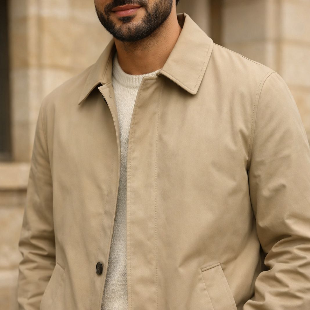 Stone-coloured raincoat, sample image