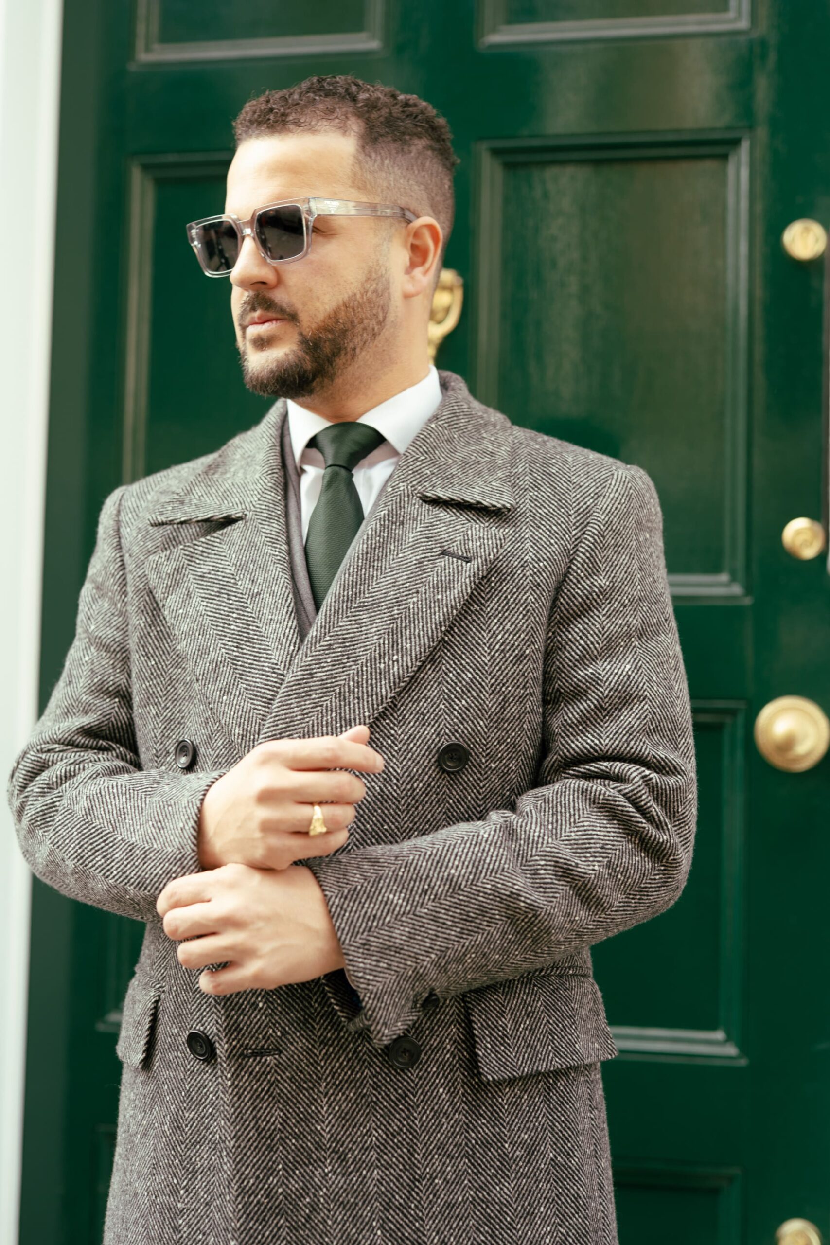 Men’s Brown Double-Breasted Tweed Overcoat