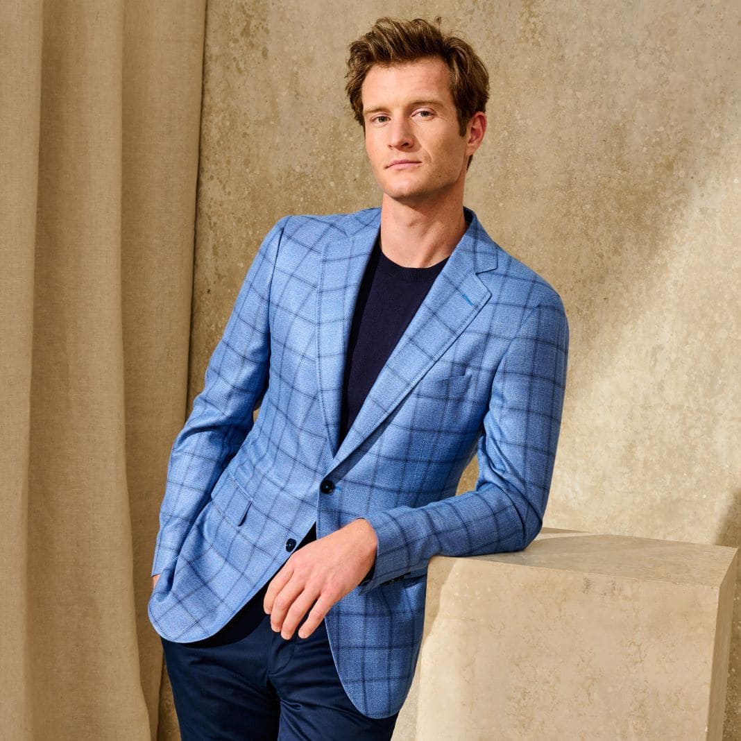 Light blue windowpane check blazer