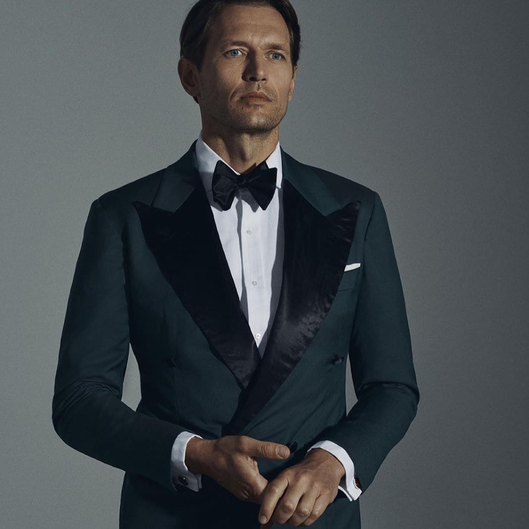 Midnight blue dinner suit with black satin lapels, sample image
