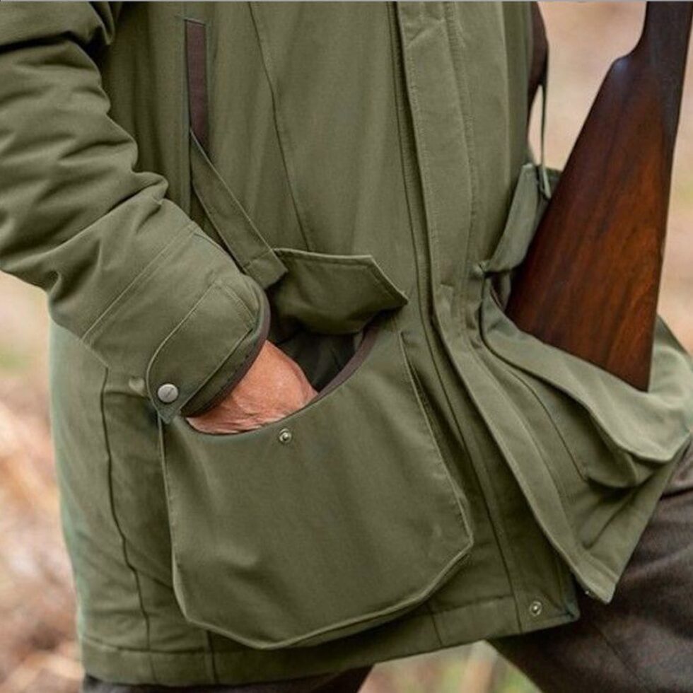 Olive green waterproof shooting jacket, sample image