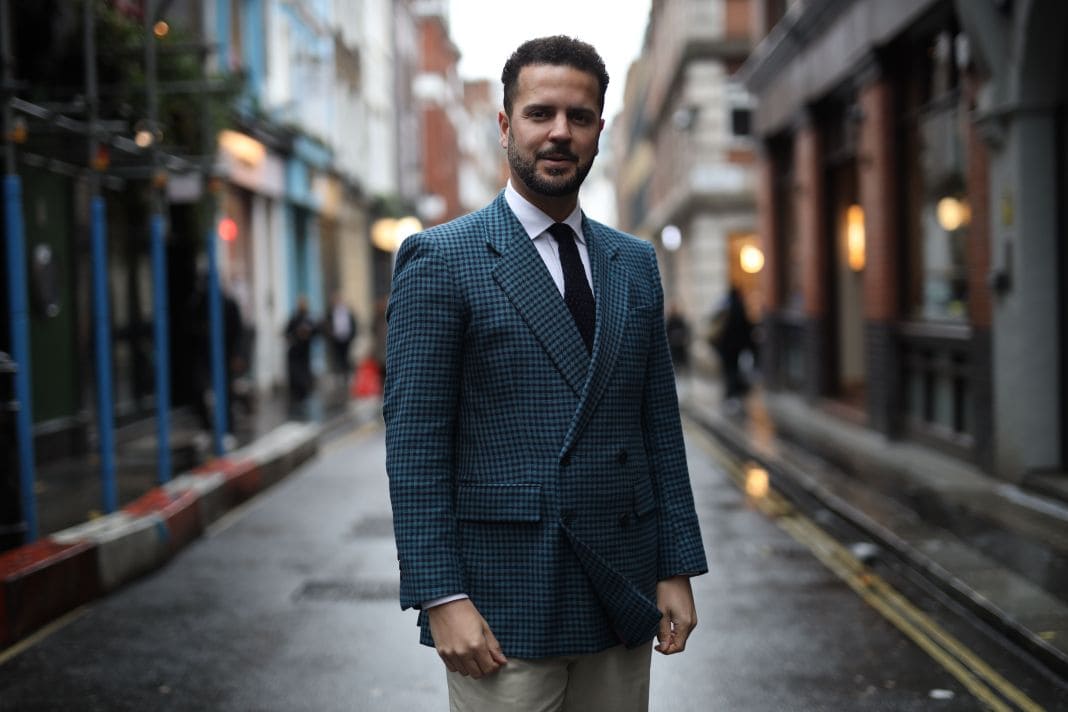 Blue check business suit