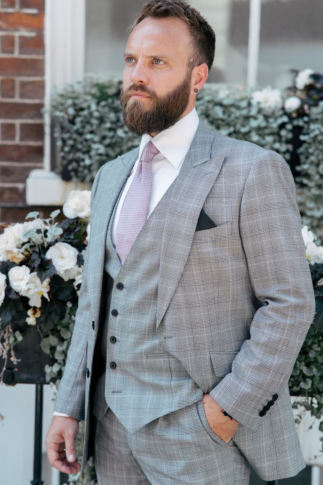 Light grey three-piece suit