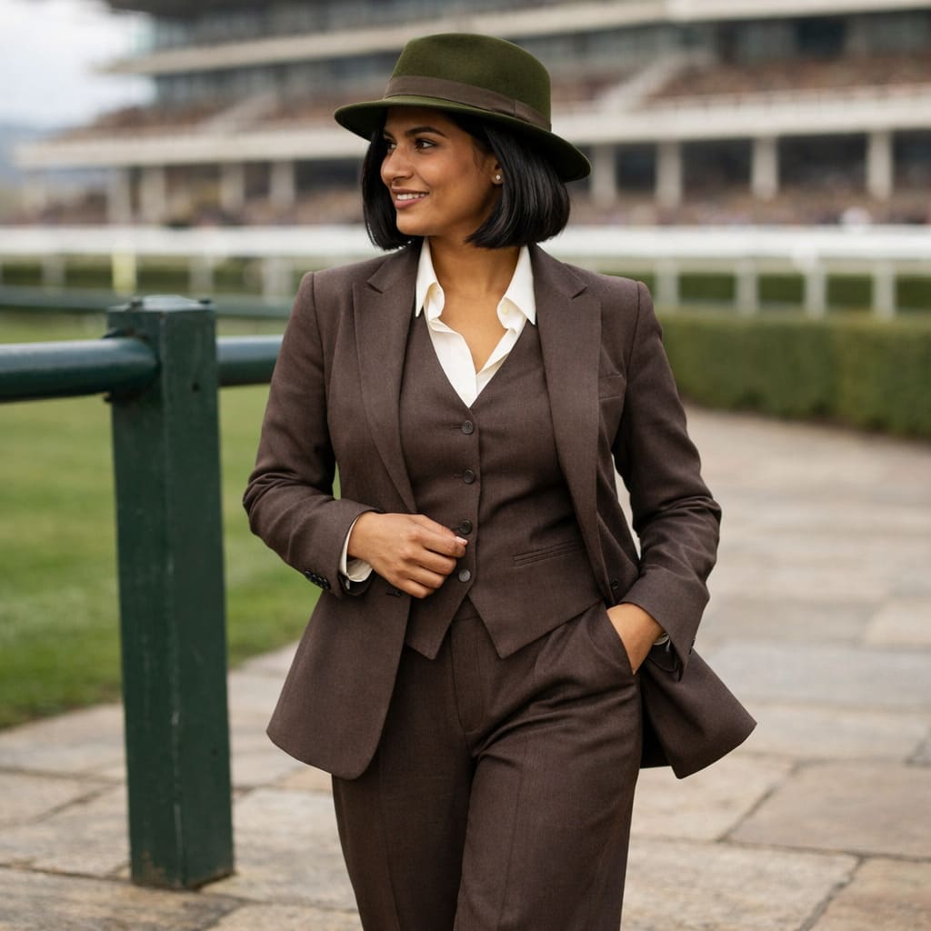 Brown three-piece suit