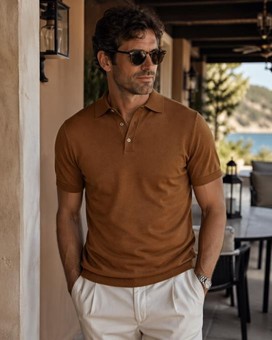 Men’s Brown Polo Shirt with Tailored Trousers – Elevated Casual Summer Style
