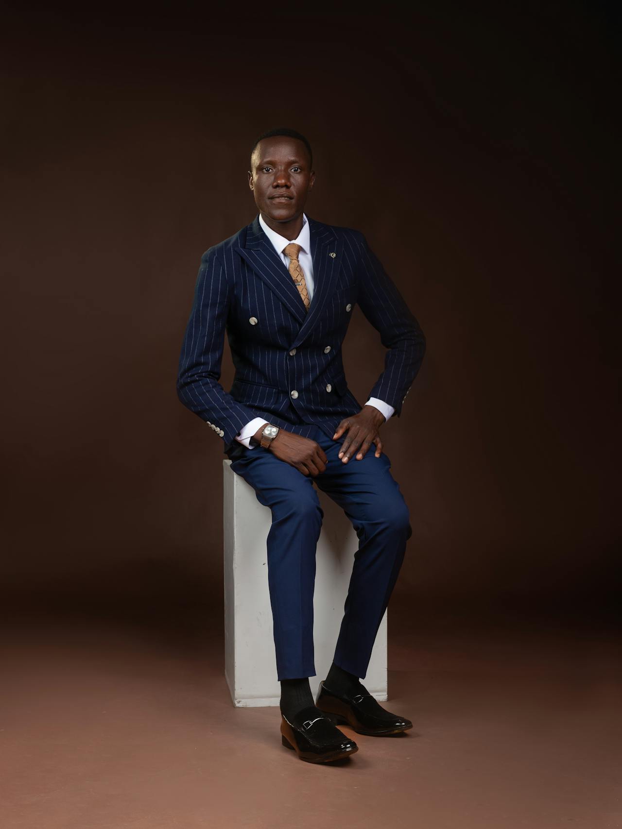 Navy double-breasted business suit