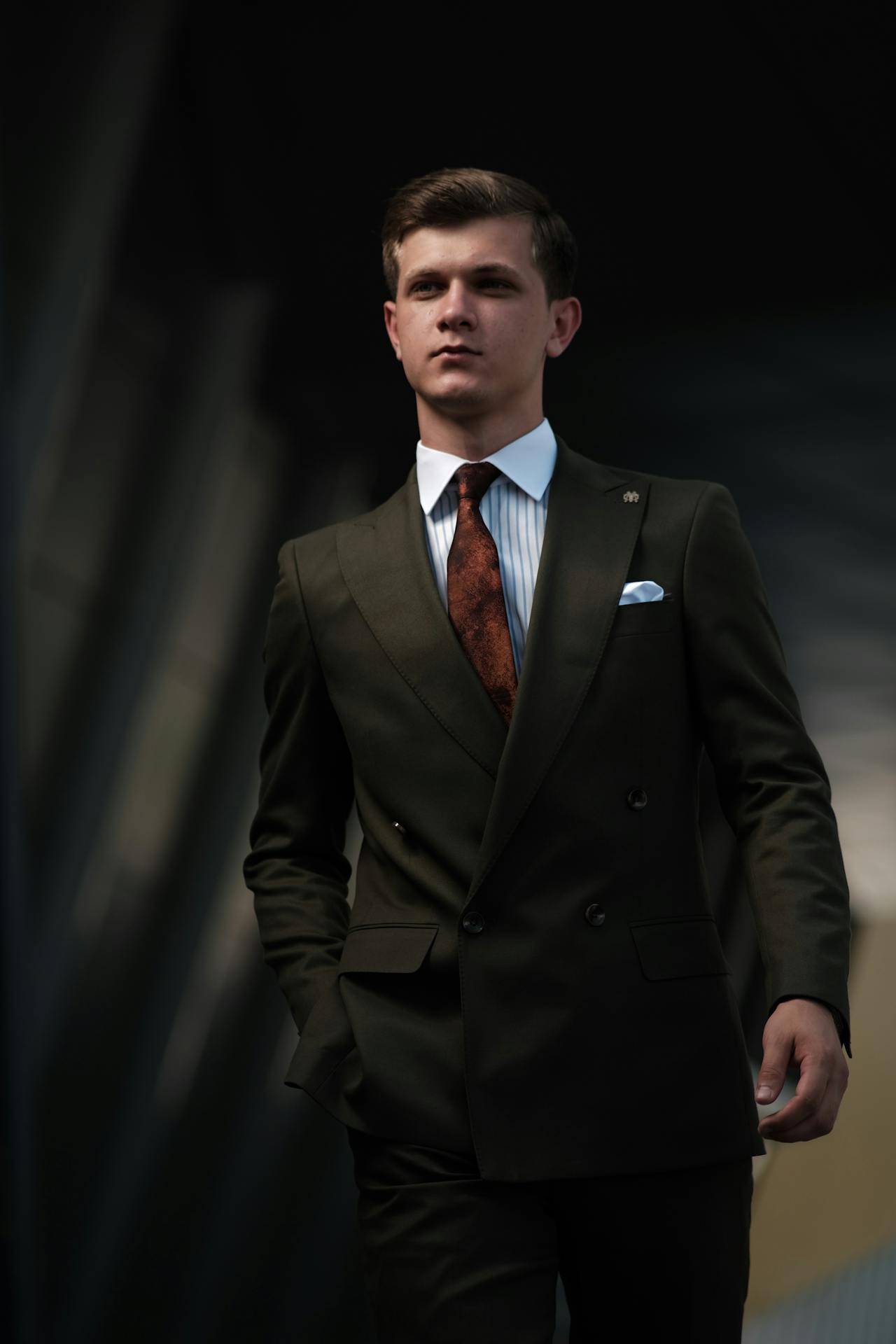 Charcoal double-breasted business suit