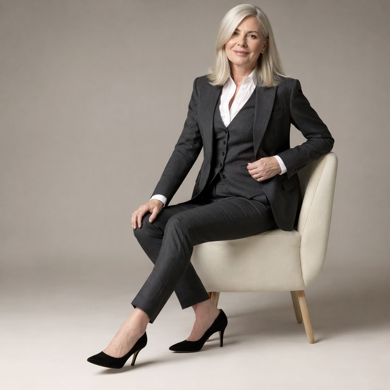 Black tailored blazer worn with slim-fit trousers