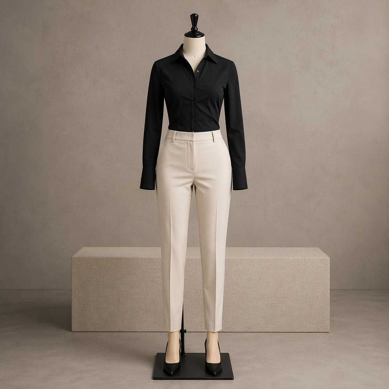 Women's Black Work Shirt Outfit - Sample Image