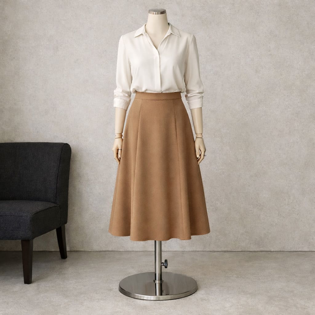 Women's Camel Midi Skirt Outfit - Sample Image