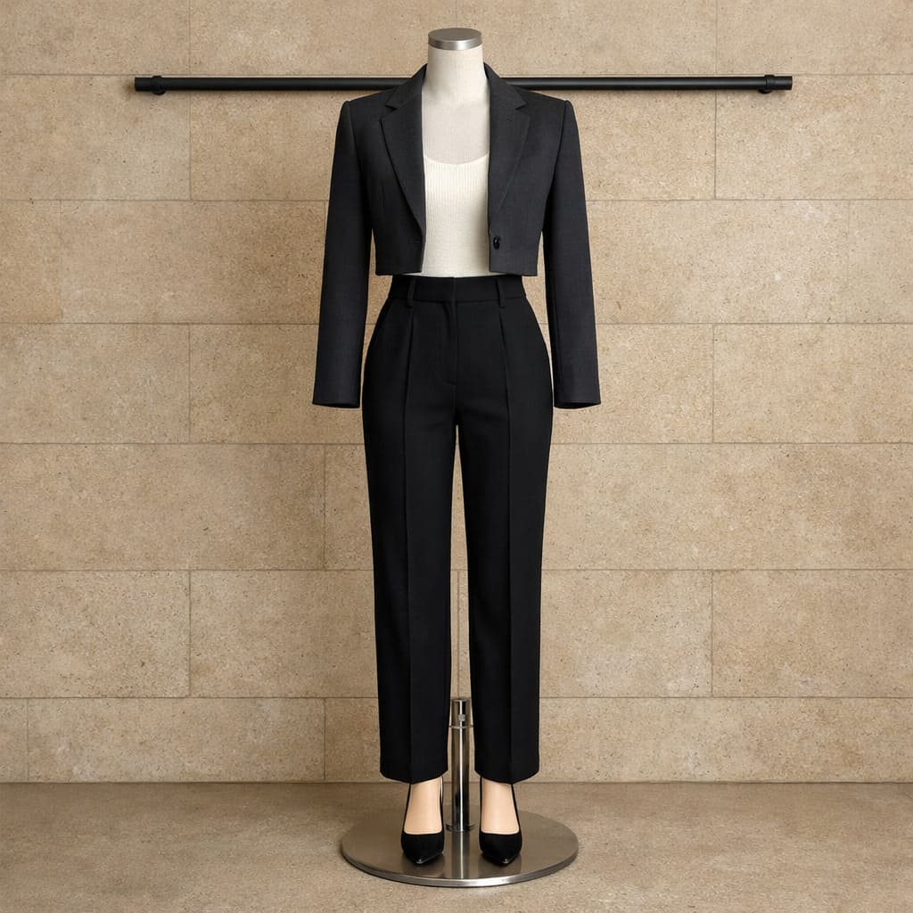 Women's Charcoal Cropped Blazer Outfit - Sample Image