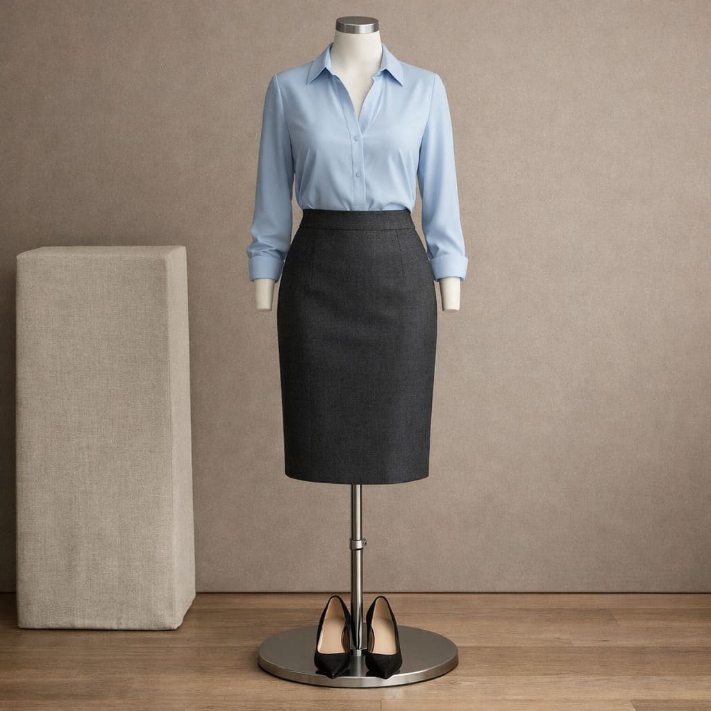 Women's Charcoal Pencil Skirt Outfit - Sample Image