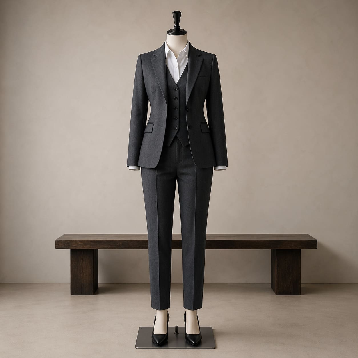 Women's Charcoal Three Piece Suit Outfit - Sample Image