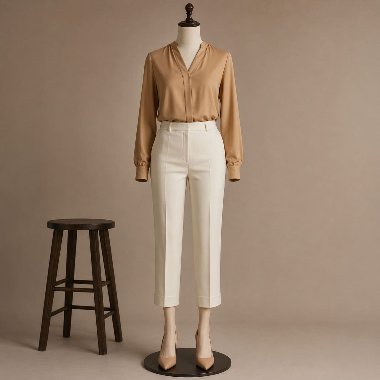 Women's Cream Cropped Trouser Outfit - Sample Image