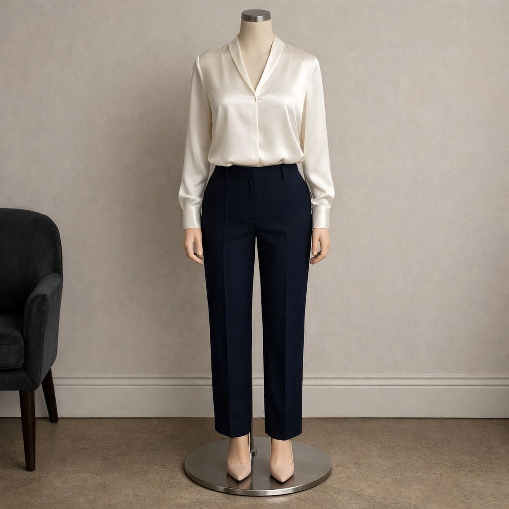 Women's Ivory Silk Blouse Outfit - Sample Image