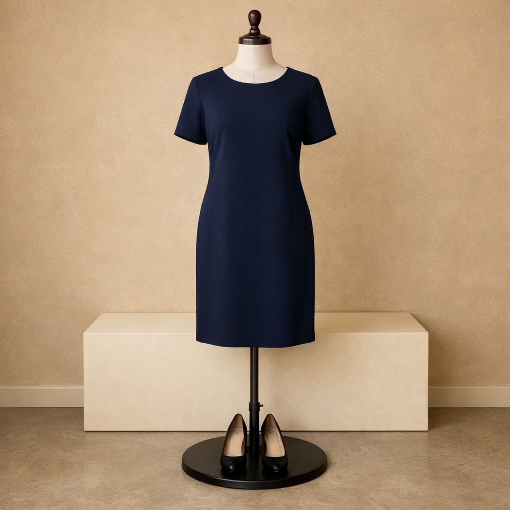 Women's Navy Shift Work Dress Outfit - Sample Image
