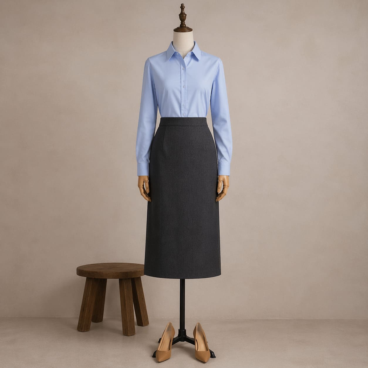 Women's Pale Blue Tailored Shirt Outfit - Sample Image