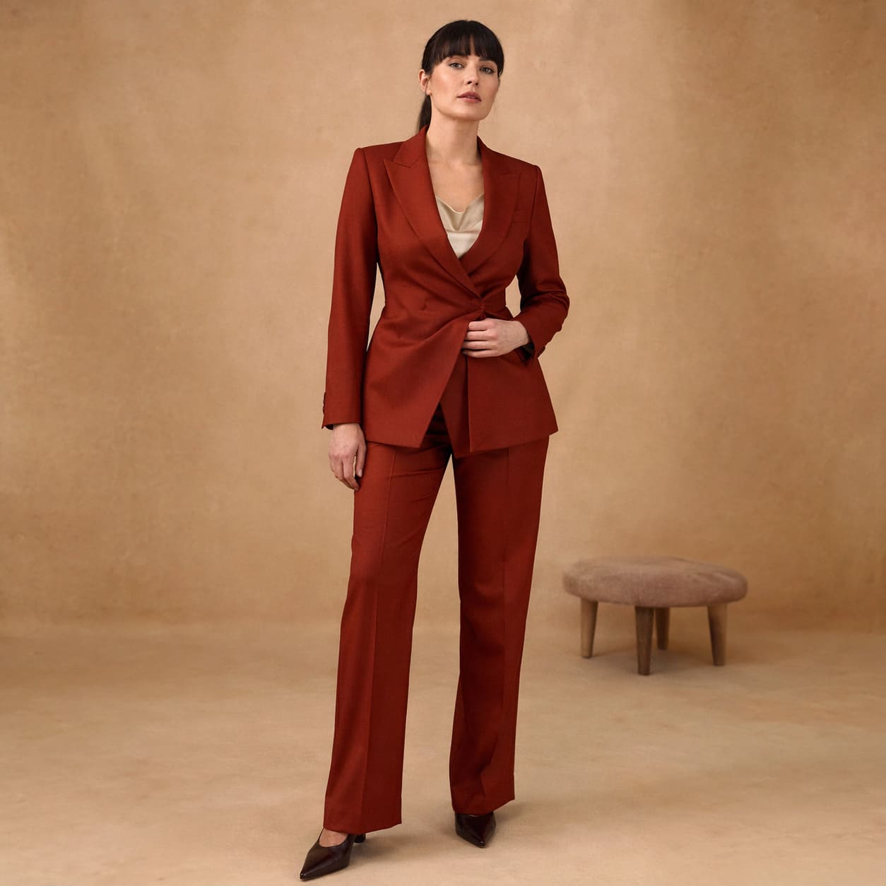 Women's Tailoring – Rust tailored blazer with matching wide-leg trousers - Sam