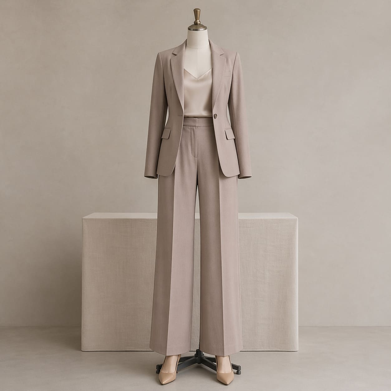 Women's Taupe Business Suit Outfit - Sample Image