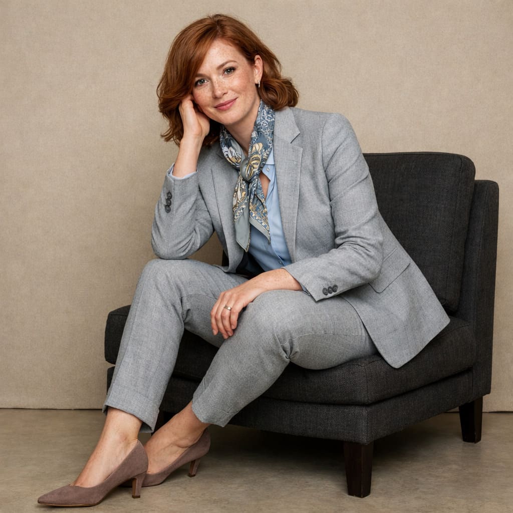 Womenswear for Goodwood – Grey tailored blazer with matching slim fit trouser – Sample Image Womenswear for Goodwood – Grey tailored blazer with matching slim fit trouser – Sample Image