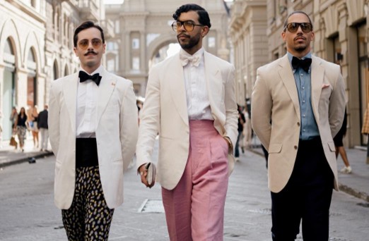 Cream linen summer suits with bow ties Florence