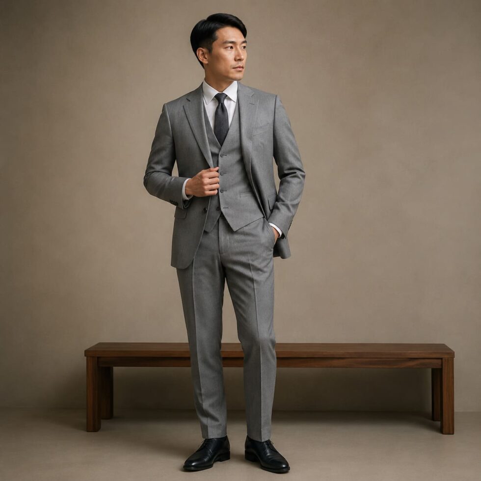 Light grey three-piece made-to-measure suit, sample image