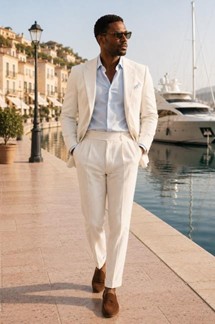 Men's cream linen suit harbourside summer style