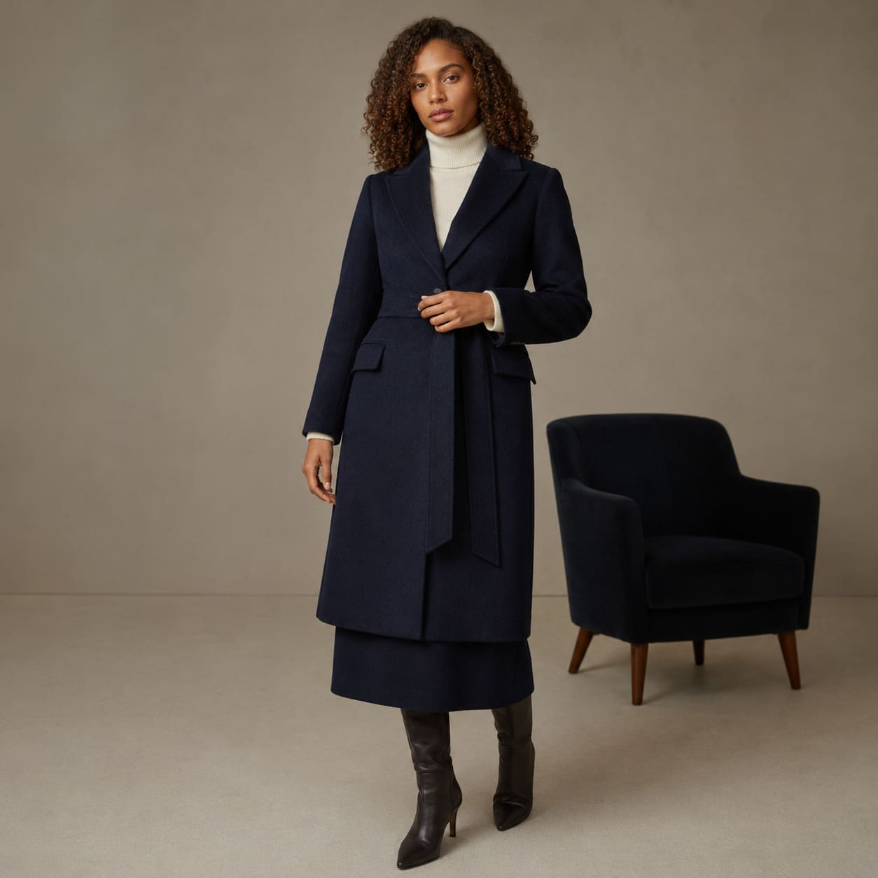 Women's Deep Navy Made-to-Measure Coat - Sample Image