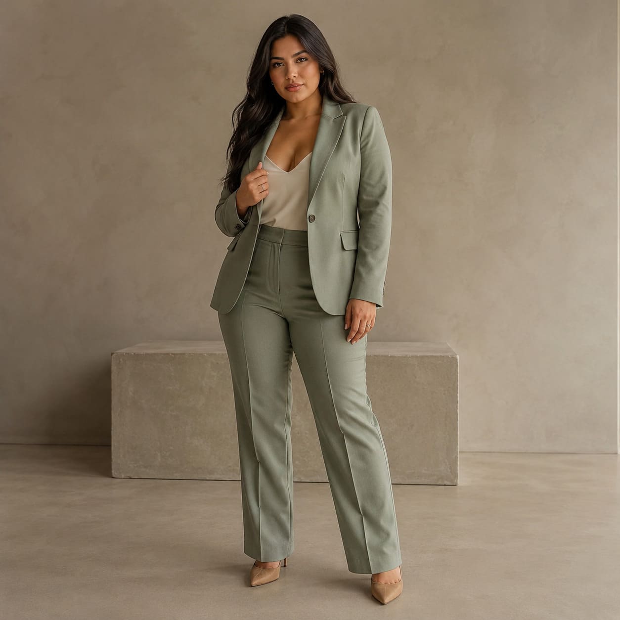 Soft sage made-to-measure two-piece suit, sample image