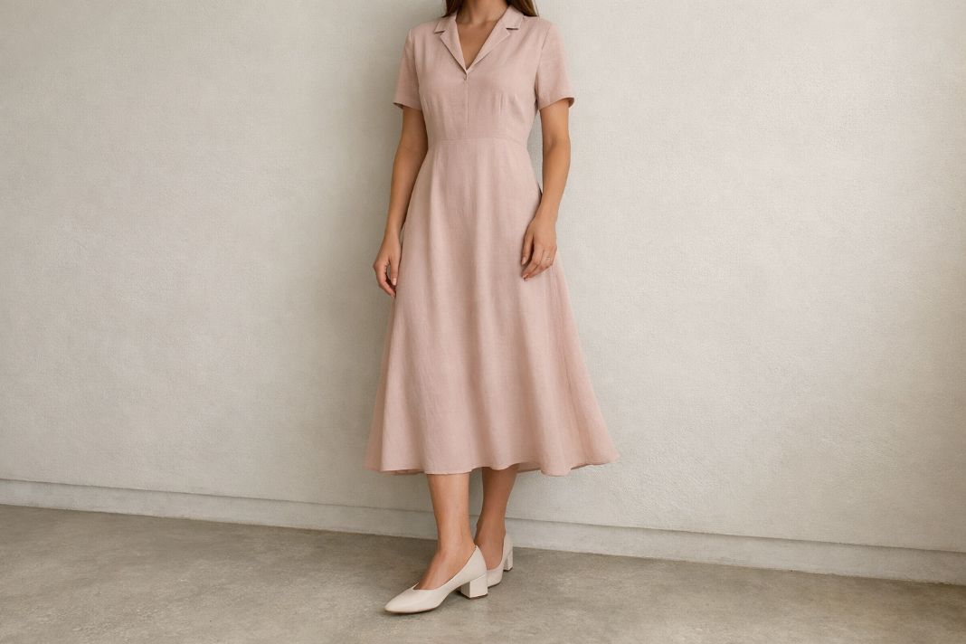 An illustrative image of a clean-lined midi dress