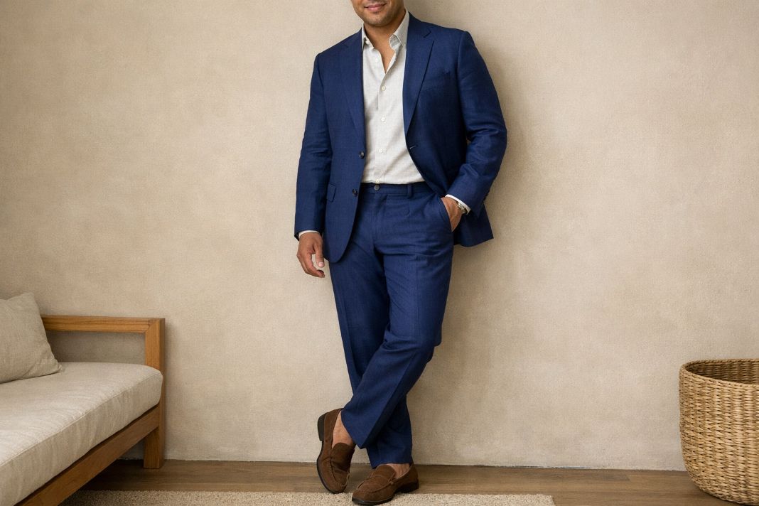 Illustrative Image - Seasonal Navy Suit Outfit Inspiration for Men in a Refined Editorial Style
