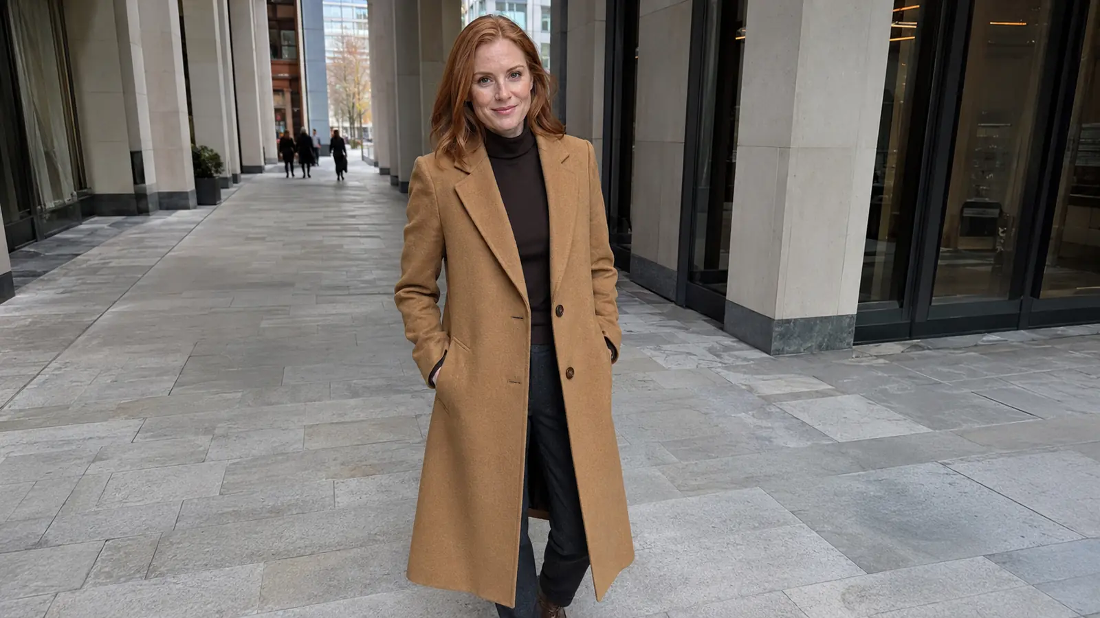 Women's Camel Bespoke Overcoat Combines Modern British Tailoring - Sample Image Women's Camel Bespoke Overcoat Combines Modern British Tailoring - Sample Image
