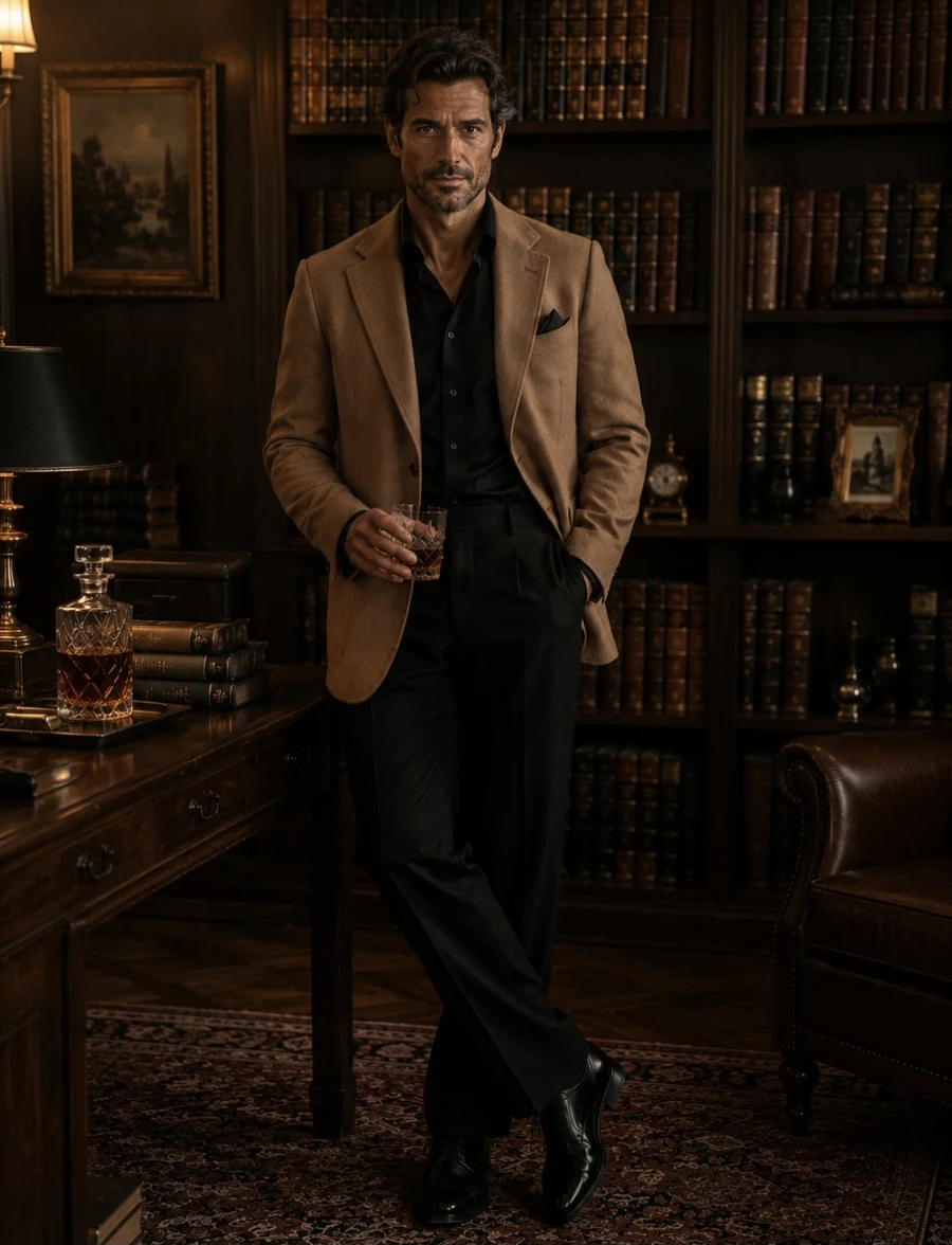Camel tailored winter blazer in soft pure cashmere